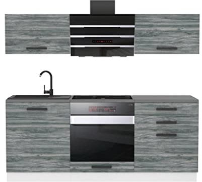 Belini Küchenzeile Küchenblock Sophia - Küchenmöbel 180 cm Einbauküche ohne Elektrogeräten mit Hängeschränke und Unterschränke, mit Arbeitsplatten, Glamour Wood
