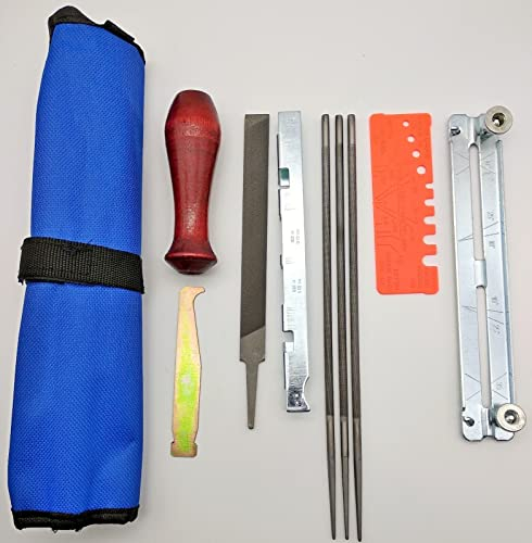 10tlg Feilen Schärfset 4,8mm für 0,325'',3/8 Sägekette Motorsäge Kettensäge Feilenhalter Tiefenbegrenzerlehre Tasche