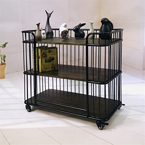 Generic Movable Hand Trucks Small Tea Table Movable Tea Table Wood Small Tea Table Three-Layer Trolley Drinking Tea Cart/a/80X40X75Cm