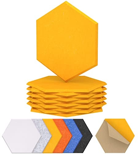 12 Pack Self-adhesive Hexagon Acoustic Panels, TONOR 30x26x0,9cm High Density Sound Proof Panels for Walls, Sound Deadening Insulation Treatment Foam Panel for Recording Studio, Office, Home Yellow