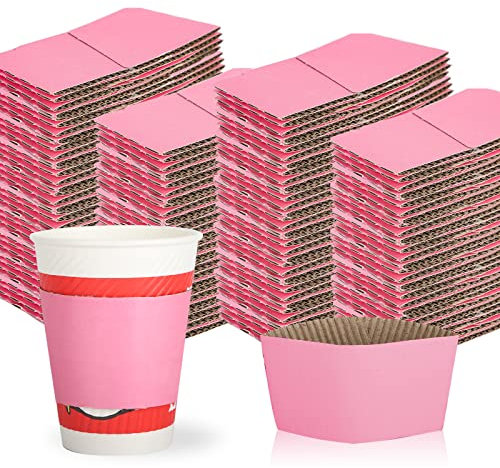 zsccxq Disposable Coffee Cup Sleeves Corrugated Kraft Paper Coffee Cup Sleeves Holder Protective Insulated Heat Espresso ForHot Drinks 8-24oz (Pink, 200 Pcs)