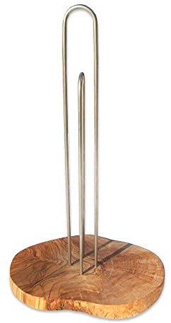 praktischer Küchenrollenhalter aus Edelstahl und Olivenholz, ca. 33 cm