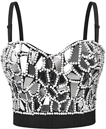 Bras for Women UK Non Wired Push Up New Organic Glass Nail Drill Bra Wear Stage Performance Clothes Vest Bra Top White