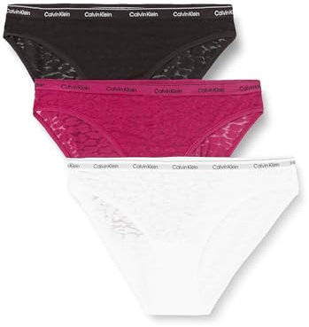 Calvin Klein Women Pack 3 Bikini Briefs with Lace, Multicolor (Purple Potion/White/Black), XL