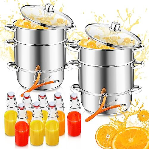 Herrselsam 2 pack 16L Dampfentsafter, Edelstahl Entsafter Saftpresse mit 4 Bügelflasche, Ø 26cm Schonendes Entsaften von Obst und Gemüse, für alle Herdarten geeignet