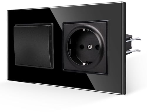 JIMEIDA Lichtschalter mit Steckdose in Schwarz,16Amp Glas Steckdosen Unterputz Wandsteckdose-157 * 86mm,250V(Kann nicht vertikal installiert werden)