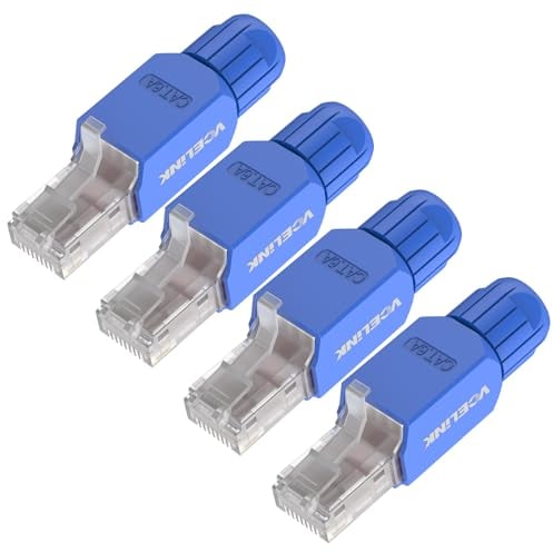 VCELINK Connettori RJ45 Senza Attrezzi, Plug RJ45 Cat6A Placcati in Pro per Cavi Ethernet Cat6A da 23-26 AWG, RJ45 Connettore 4 Pezzi