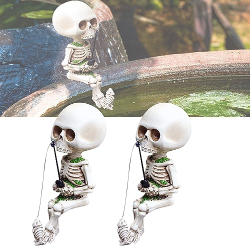Halloween Deko Skelett Figuren Garten Deko Miniteich Deko Totenkopf Statue Mini Blumentopf Deko Skelett Ornament Gartenfigur für Pflanzschale Garten Balkon Teiche Deko Blumentopf Pflanzgefäß (2pcs)