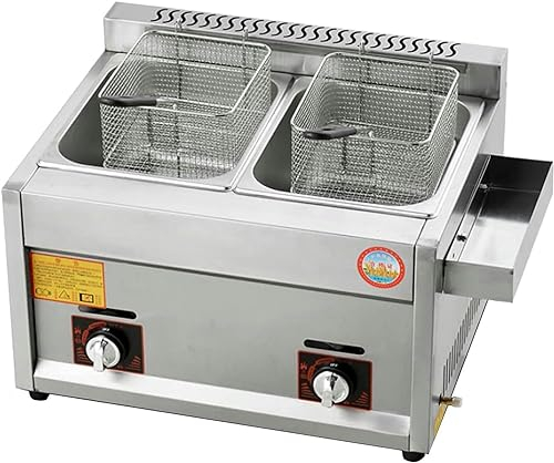 Commercial Gas Fryer, Freestanding Temperature Control, Twin Deep Fat Fryer for Chips Donuts Fish, Easy Clean, Adjustable Firepower, for Home and Commercial