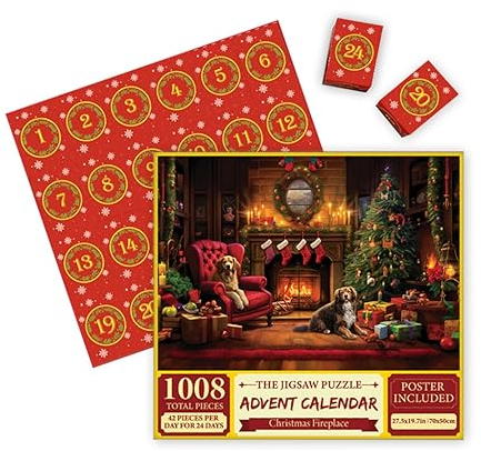 KieTeiiK Weihnachtspuzzle Countdown Kalender, 24 Tage 2023 Weihnachten Adventskalender Jigsaw Puzzle 1008Pcs Wiederverwendbarer Hund Adventskalender für Kinder und Erwachsene, Dekoratives Spielzeug