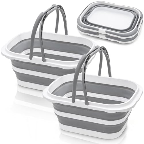 Cididu 2 Pack Collapsible Tub with Handle, Rectangular Handy Basket/Bucket, 8.5L Portable Outdoor Picnic Basket Crater, Foldable Camping Sink, Wash Basin for Washing Dishes, Hiking and Home