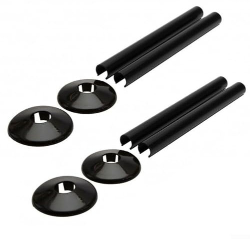4 sets of Pipes Radiator Pipe Covers, 4 with 4 tubes Plastic Radiator Guard Sleeves 15Mm Collars Cut Pipe Decorative for RING Decorative Cover Hole for RING Fit Bathroom (Black)