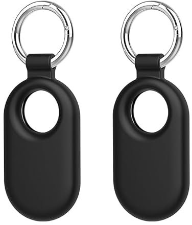 SZJCLTD für Samsung Galaxy SmartTag2 Hülle, 2 Pack Schutzhülle Silikon Hülle für Galaxy SmartTag2 mit Schlüsselring für Schlüssel, Brieftasche, Gepäck, Haustiere (Schwarz/Schwarz)