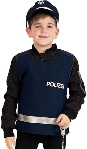 FRIES Party-Chic international Polizeiweste blau für Kinder, Gr. 116 mit Aufdruck. Für Karneval, Fasching, Spass und Spiel