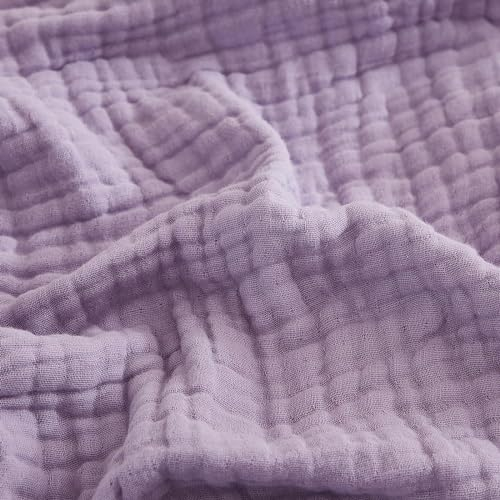 EMME - Coperta in mussola di cotone al 100%, per adulti, 127 x 152 cm, 6 strati, traspirante, morbida, ampia, per tutte le stagioni, prelavata, da divano, copriletto, colore: lilla