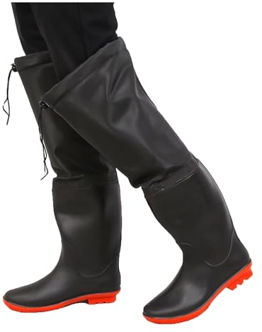 Stivali A Coscia da Pesca Trampolieri da Pesca da Uomo 60 cm, Stivali Alti al Ginocchio Stivali da Pioggia in Gomma Antiscivolo, Stivali Invernali in Peluche (Color : Black1, Size : 42 EU)