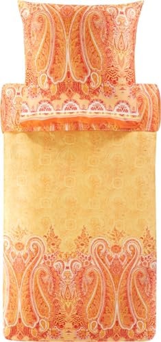 Bassetti MERGELLINA Bettwäsche + 2 Kissenhüllen aus 100% Baumwollsatin in der Farbe Orange O1, Maße: 200x200 cm - 9327422