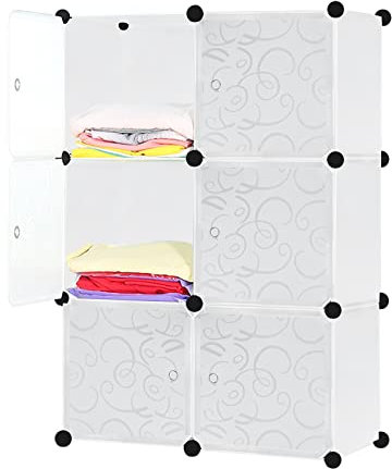 YZNAHRE DIY Kleiderschrank Kunststoff Standregal Schrank mit Muster Tür Regalsystem Garderobe Schrank,modulare Schrank für platzsparende,Storage Organizer Cube (6 Würfel)