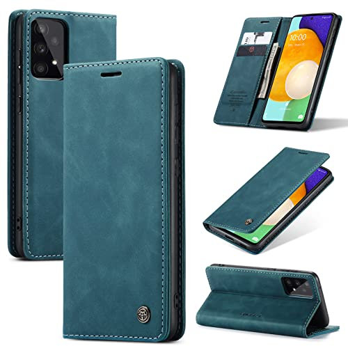 Cracedily Coque pour Samsung Galaxy A53 Pochette, Etui Protection Housse Premium en Cuir PU,Etui à Rabat Pochette de Portefeuille Étui pour Samsung Galaxy A53 5G Case, Bleu Vert