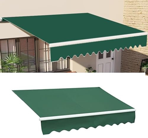 Einziehbar Garten Markisenstoff Ersatz Wasserdicht Obere Abdeckung Des Sonnenschutzes 280g Polyester Terrassenüberdachung Sonnenschutz-segeltuch für Deck, Hof, Strand, Gesch(Size:13x4.9ft,Color:Grün)
