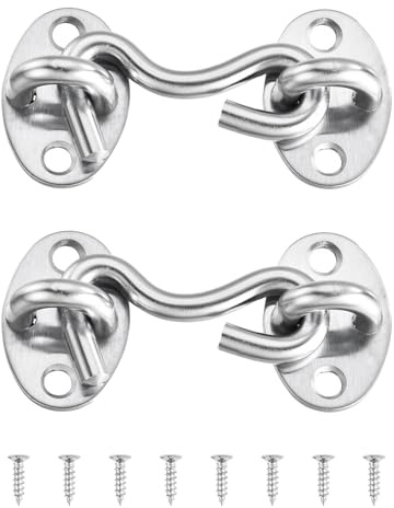 QUARKZMAN 2Pcs Cierre de Gancho Y Ojo de 2 Cerradura de Privacidad Plata | de Acero Inoxidable, Ganchos de Puerta Corrediza, para Puertas de Granero, para Ventanas, Dormitorio Baño