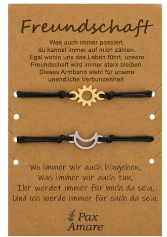 Pax Amare Freundschaftsarmbänder für 2 mit Sonne/Mond Gold - BFF Armband für Mädchen & Damen