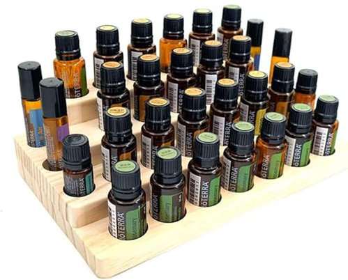 WishesMar 30 Slots Ätherisches Öl Halter Regal aus Holz - Bietet Platz für 5-15 ml ätherisches Öl-Flaschen - Aufbewahrungs Ständer Gestell Organisator für Ätherische Öle und Duftöle