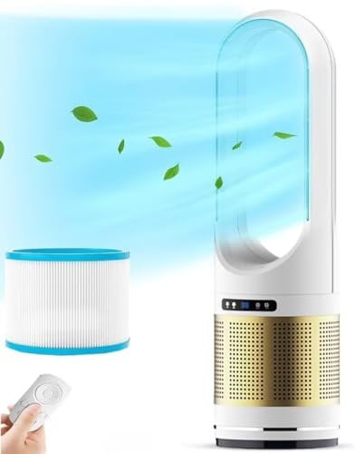 LSQXSS Tower Fan with air Purification,bladeless Cooling Fan with Remote for Bedroom,Office,Kitchen,8 speeds,8h Timer,80° Swing,air Circulation Tower Fan,LED Display,Floor Fan