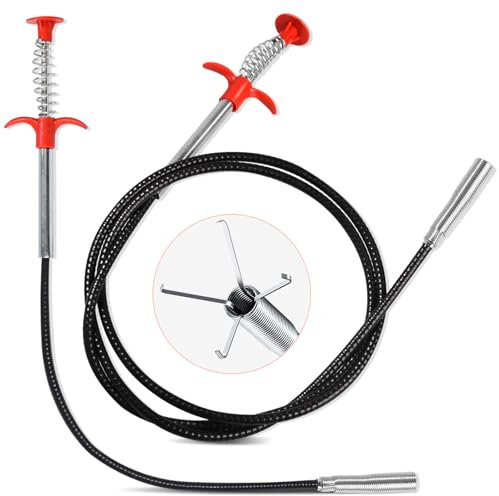 Paquete de 2 herramientas flexibles de recogida de fontanería, gancho de limpieza de alcantarillado, 4 garras flexibles, herramienta de ayuda para recoger arena, fregadero del hogar, desagües, inodoro