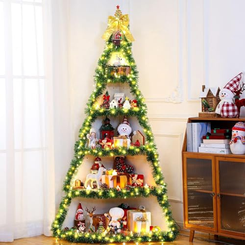 CroBlissful Weihnachtsbaum-Eckregal, 6 Etagen, 1,8 m, großes Weihnachts-Bücherregal, DIY-Ständer, für Weihnachten, Wohnzimmer, Schlafzimmer, Heimbüro, Dekor
