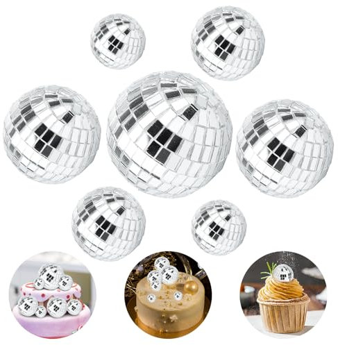 7Pcs Disco Kugel Kuchen Dekoration Kuchen Disco Ball Party Topper Spiegel Disco Ball Silber Glas Disco Ball Dekor 70er Jahre Disco Thema Party Gunst Geburtstag Weihnachten Supplies (4 Größen)