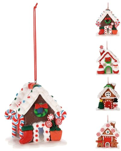 Carousel Home LED Gingerbread House Christmas Bauble | Colour Changing Light-up House Christmas Tree Ornament | Hanging Decoration for Christmas Tree - 7cm ~ Design Varies One Supplied