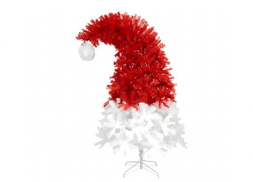 Albero di Natale Artificiale Santa Hat a Forma Cappello di Babbo Natale Rosso Bianco 550 Rami per Vetrine Ornamentale Casa Novità (150cm)