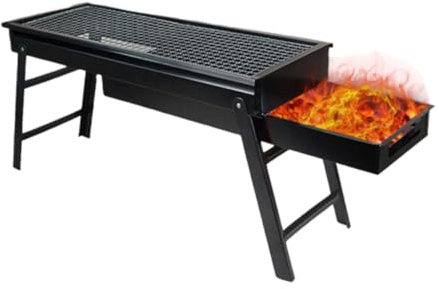 OFFSCH Portable Foldable Charcoal Barbecue Grill Stand with Pull-out Drawer for Outdoor Camping Picnic Bbq, Lightweight Black Steel Roasting Rack Suitable for Backyard and Travel