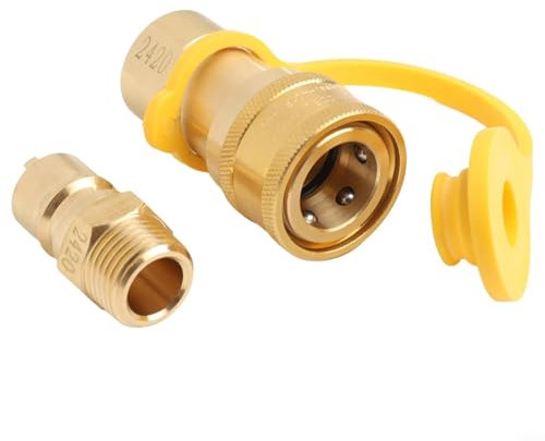 Oniissy Acoplamiento macho de latón en línea de liberación rápida para adaptador de 1/2 pulgada manguera de gas butano/propano, para cocinas de gas de camping, calentador de patio de barbacoa de gas