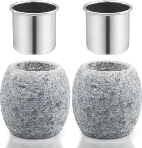 2 Stück Sauna Aromatherapie Steinbecher, Stein Aromatherapie Diffuser für Sauna mit Edelstahl Aromaschale, ätherische Öl Sauna Zubehör für Spa