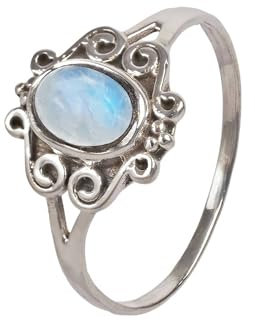 mantraroma Damen Ring 925 Silber Regenbogen Mondstein Edelstein weiß dezent verspielt