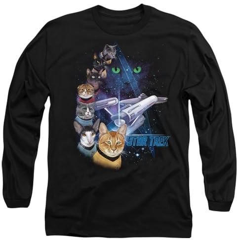 Star Trek Feline Galaxy Mens Long Sleeve T Shirt, Black, Medium