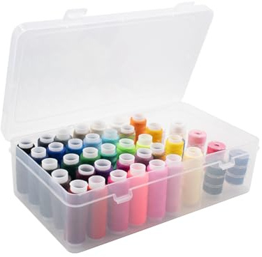 42 Fächer Nähmaschinen spulenbox mit Garn in 37 Farben und 25 Kunststoffspulen Aufbewahrungsbox für Nähgarn, Stickerei, Stickgarn, Basteln 23,7x13,7x6,6 cm