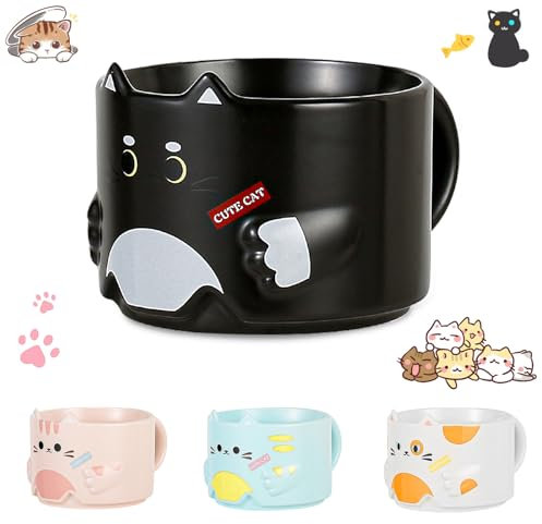 Tazza per gatti carina, divertente tazza da caffè 300 ml, tazza in ceramica, divertente regalo per gatti, tazze impilabili, bicchieri per latte, caffè, succo di frutta (nero)