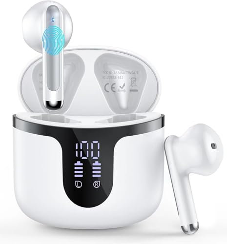 Cuffie Bluetooth, Auricolari Bluetooth 5.3 con Stereo HiFi Immersivo Cuffie Wireless Mini Incorporato 4 HD Mic in Ear 50 Ore di Riproduzione Cuffiette Bluetooth IP7 Impermeabili, Touch Control, USB-C