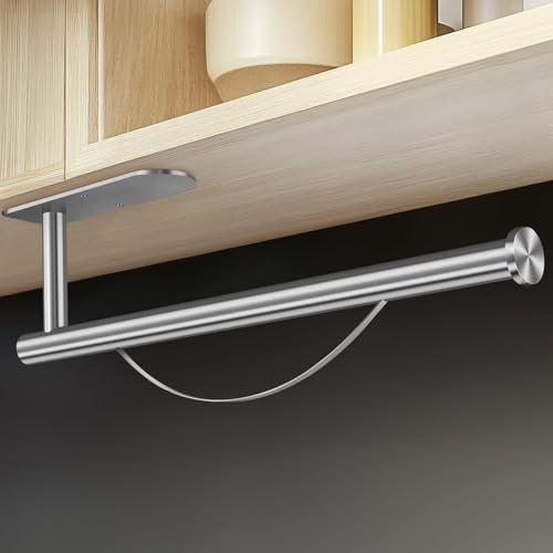 ZUIMENG Küchenrollenhalter Ohne Bohren, Mit Abroll-Bremse Küchenpapierhalter Selbstklebend, Papierrollenhalter Edelstahl Küche Rollenhalter Wand oder Unter Schrank (Silber)