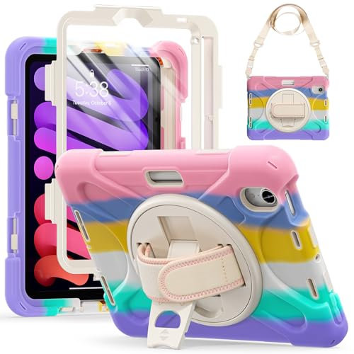 Coque pour iPad Mini 7 (A17 Pro) 2024, adaptée aux enfants, résistante aux chocs, de qualité militaire, avec protecteur d'écran, bracelet en silicone PC, porte-stylo, housse de protection pour iPad