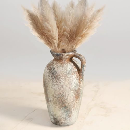 Rustikale Keramikvase für Heimdekoration, 22,9 cm Terrakotta-Vasen mit Henkel, Töpferwaren-Bauernhofvase für Wohnzimmer, Regaldekoration, Tischdekoration (Mittel)