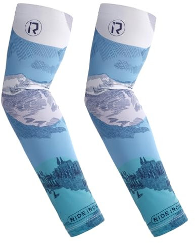 RIDEIRON Mangas para brazos protección sol hombres y mujeres, protección UV UPF 50+, refrescantes, transpirables, antideslizantes para motociclismo, senderismo, correr o pescar,Blanco-Azul,S
