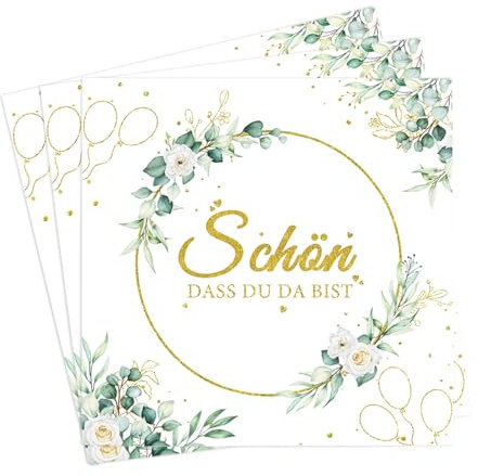 40 Stück Servietten Hochzeit - Schön Dass Du Da Bist, Hochzeitsservietten Hochzeit, Servietten Geburtstag，Servietten Eukalyptus Grün Servietten Salbeigrün Taufe Kommunion Tischdeko