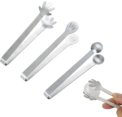 ZGGAZCA Eiszange, 12,7 cm, kleine Metallzange mit niedlichen Zähnen für Zucker, Eimer, Cocktailwürfel, Mini-Charcuterie-Brett, kleine Zange für Bar, Party, Essentials