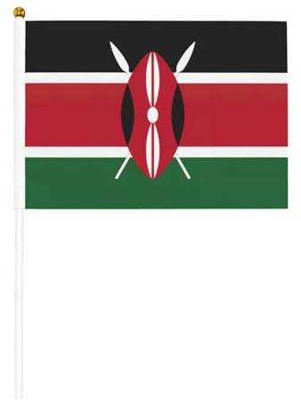 Bandera de mano, bandera de Kenia, banderas de poliéster con poste de plástico para eventos y decoración