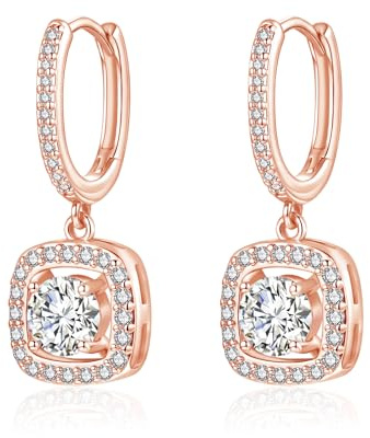 Josfeva Silber 925 Creolen Ohrringe Damen, 925 Silber Creolen mit Anhänger | Quadrat Herz Rund Kreolen Hängend mit Cubic Zirkonia, Hypoallergen Nickelfrei Ohrschmuck zum Geburtstag mit Geschenkbox