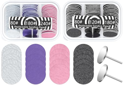 120 Stück Schleifscheibe Pediküre Set 80/120/180/240 Grit Feet Grinder Nagel Schleifscheiben mit Metall Nagelbohrern für Hornhaut Nagelhautentferner Maniküre